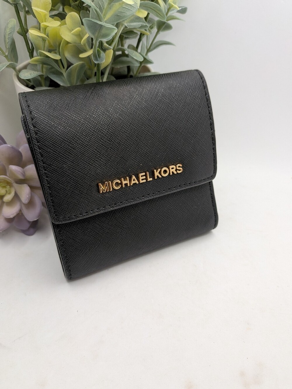 Michael Kors Black Saffiano Leather Compact Wallet